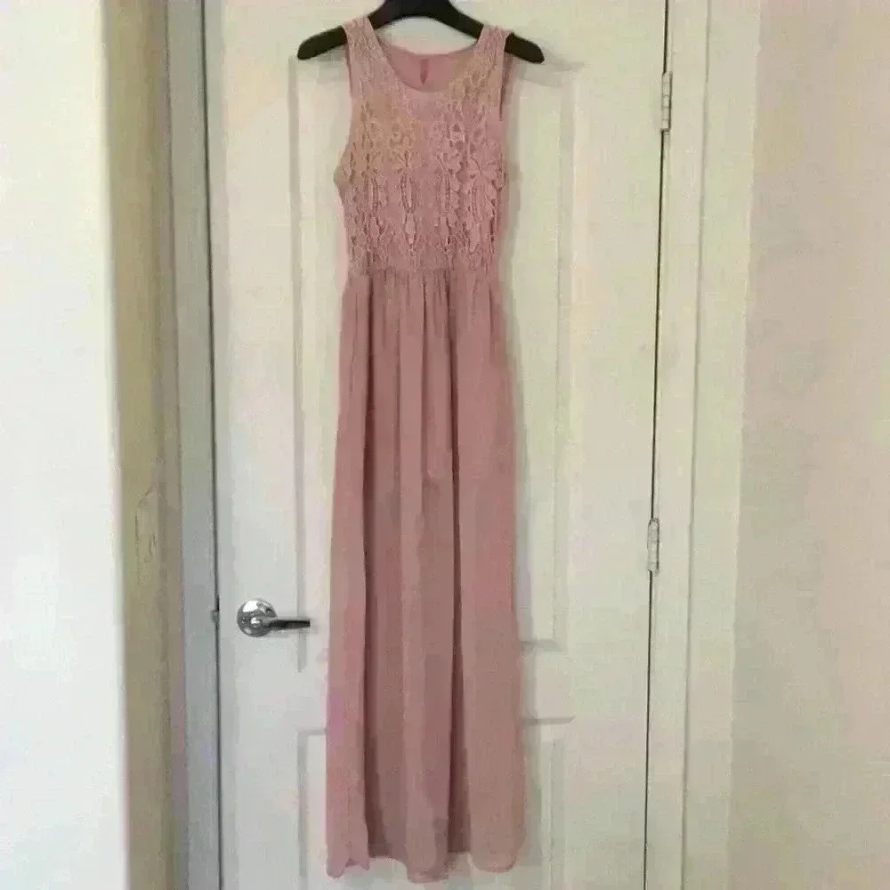 Light pink with lace overlay on bust maxi dress